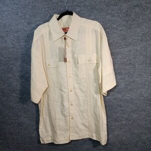 Royal Prestige Guayabera Shirt Beige linen Button Up Short Sleeve Outerwear